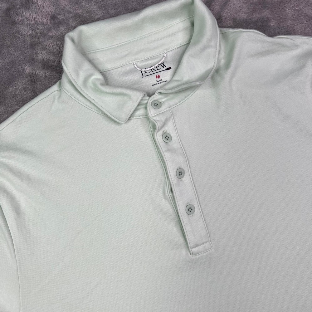 J Crew Oarsman Performance Polo Shirt Men Medium Green Solid Slim Fit Pique Knit